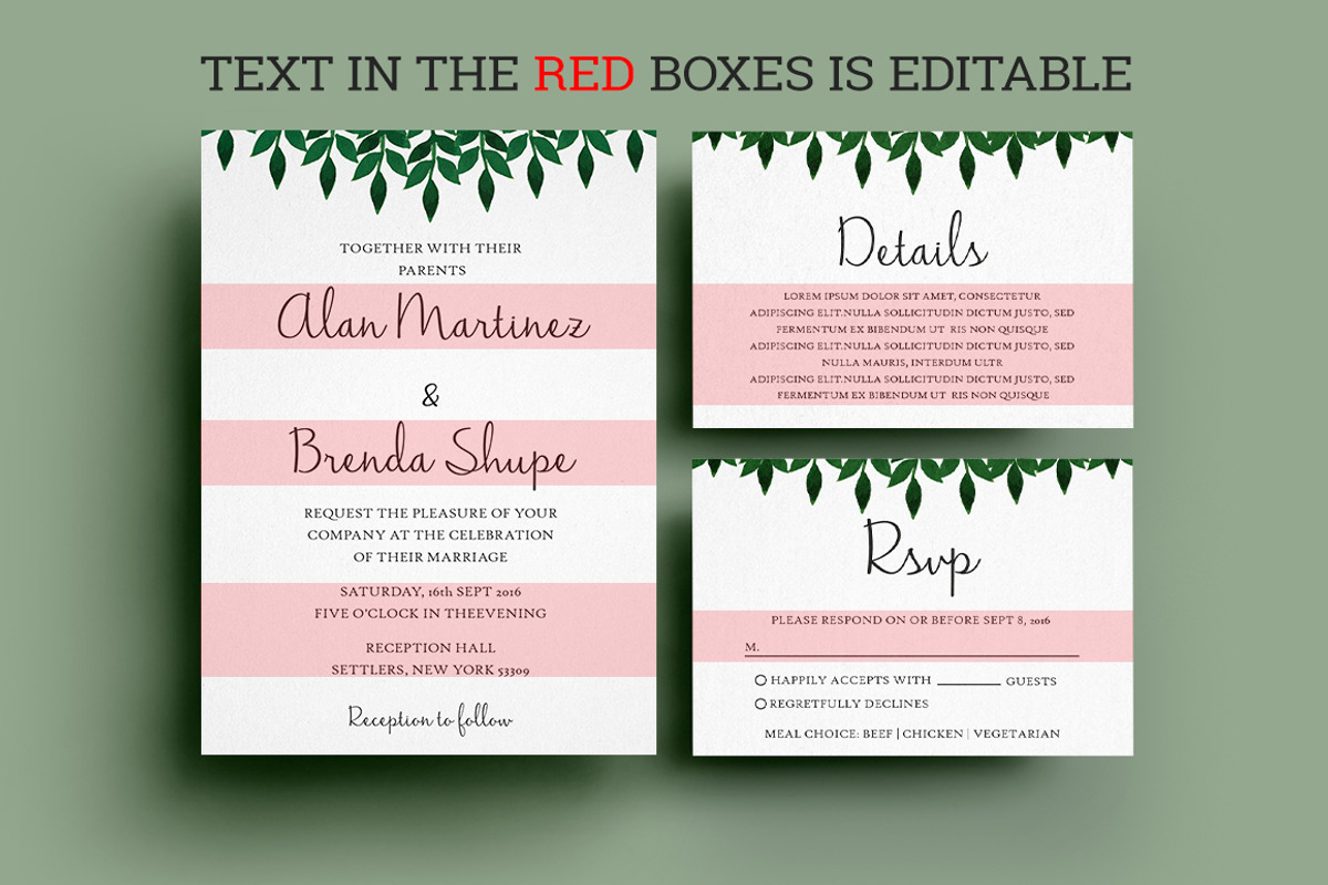 Leaf Wedding Invitation Set, an Invitation Template by TemplateCrafts (Photo 3 of 4)