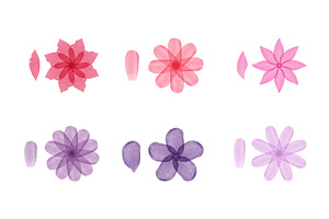 Watercolor flower petal designs in, an Illustration by okskukuruza