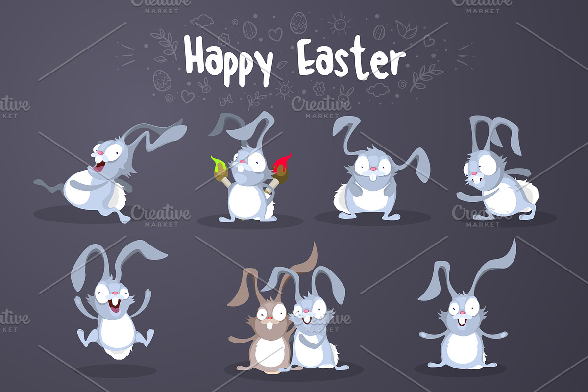 Easter Rabbits with Easter Eggs, an Animal Illustration by yuanden graphics (Photo 2 of 4)