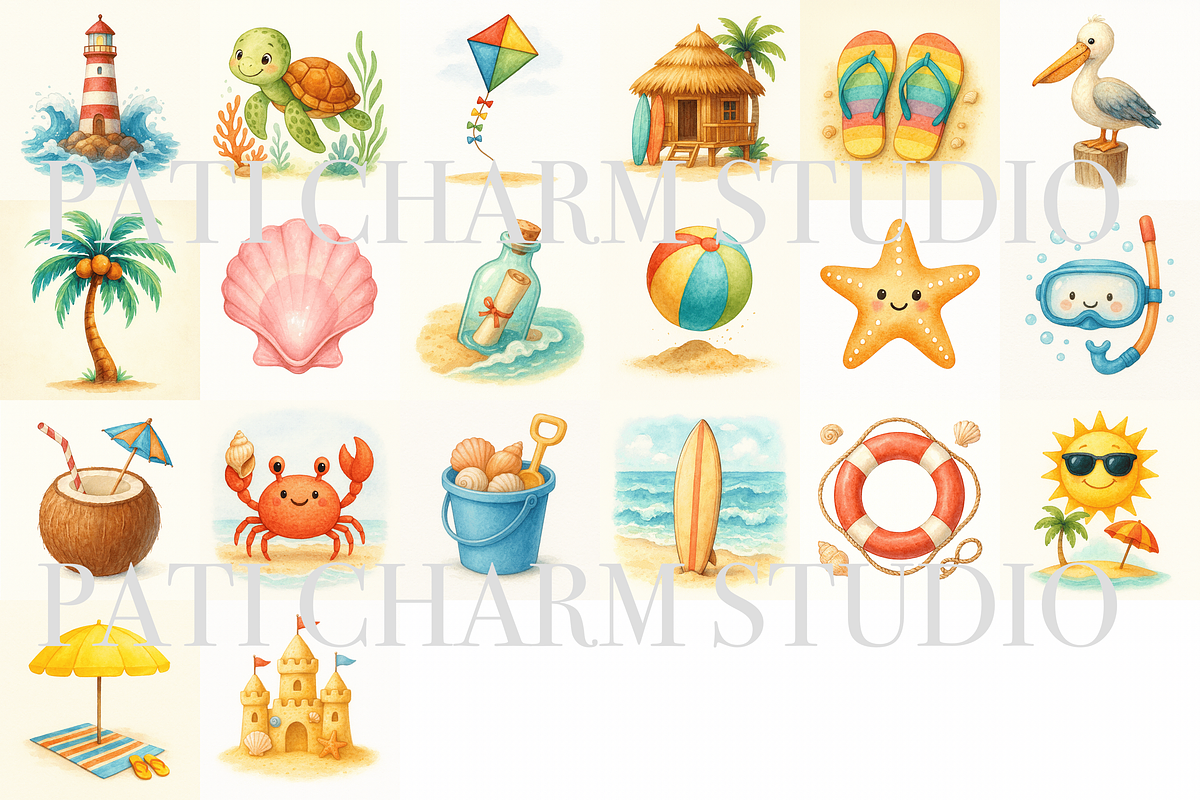 Beach Clipart Set, a Decorative Illustration by Pati Charm Studio (Photo 3 of 7)