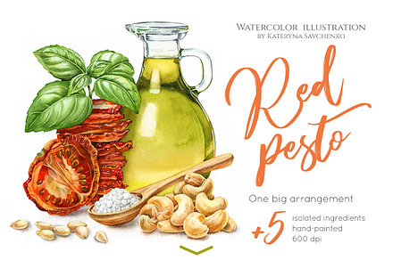 Italian Pesto Watercolor food set