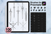 100 procreate sword stamps, a Brush Add-On by Arts For Peace (Thumbnail 1 of 9)