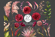 Burgundy Botanical Boho clipart set, an Illustration by KarinkaBU (Thumbnail 6 of 9)