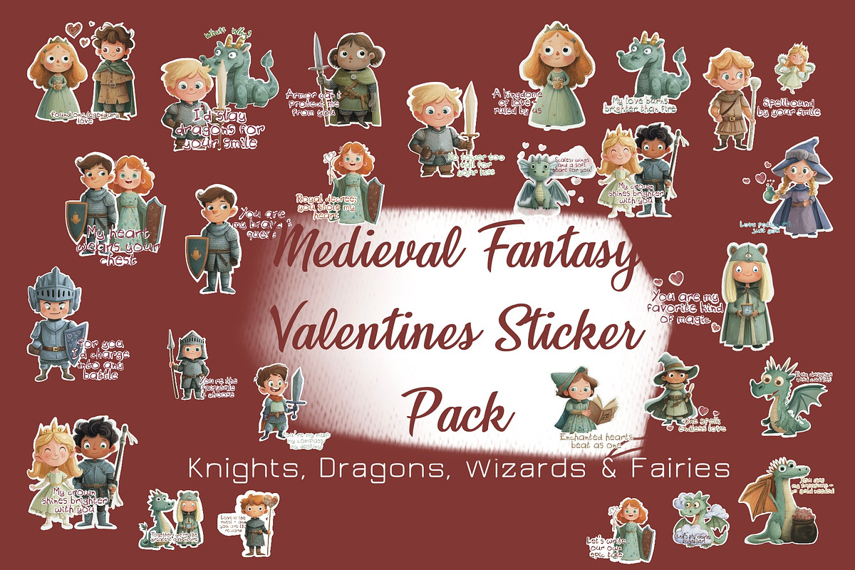 Medieval Fantasy Valentine Stickers, an Object Graphic by Amarawolf's Art (Photo 1 of 8)