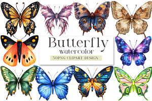 Watercolor Butterfly Clipart Png, a Seasonal Illustration by DreamArtGraphic