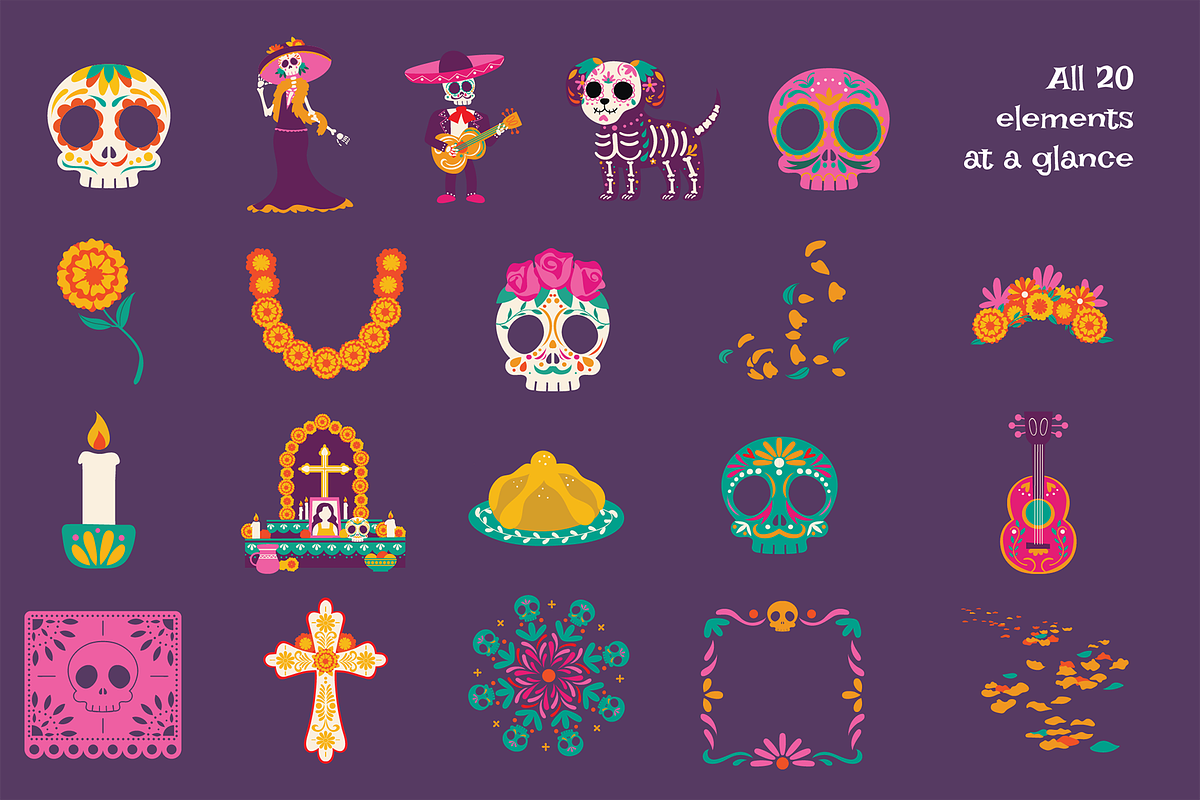 Day Of The Dead Festival Element Set, a Seasonal Illustration by Invisual Studio (Photo 2 of 10)