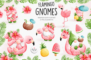 Gnome flamingo clipart, summer gnome, an Animal Illustration by Chonnieartwork