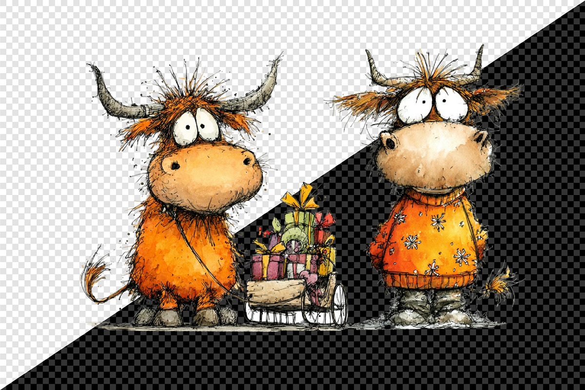 Grumpy Christmas Highland Cow Bundle, an Illustration by Creative Art (Photo 11 of 11)