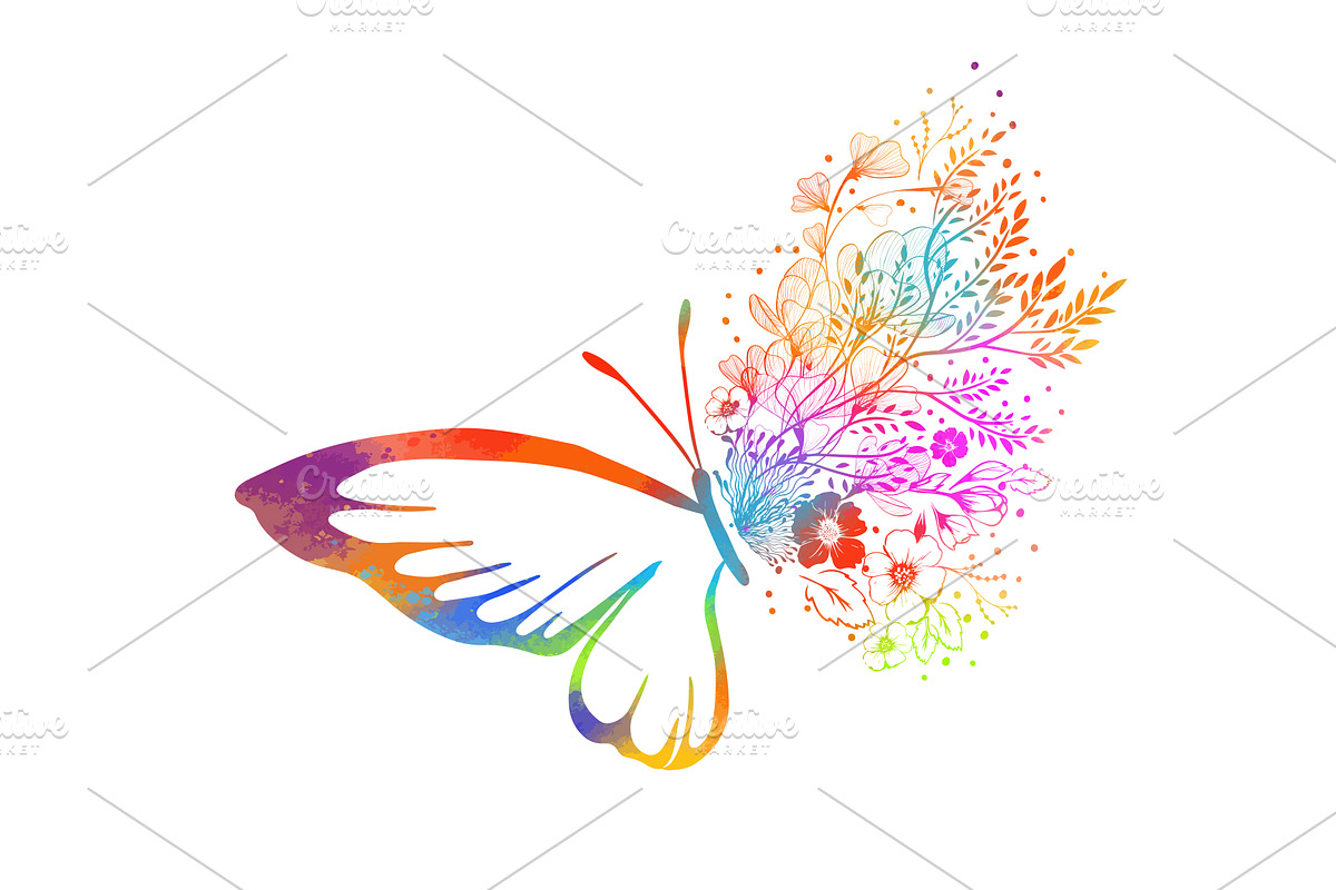 Butterfly with flowers . Hand, an Animal Illustration by Nenahliadava Design