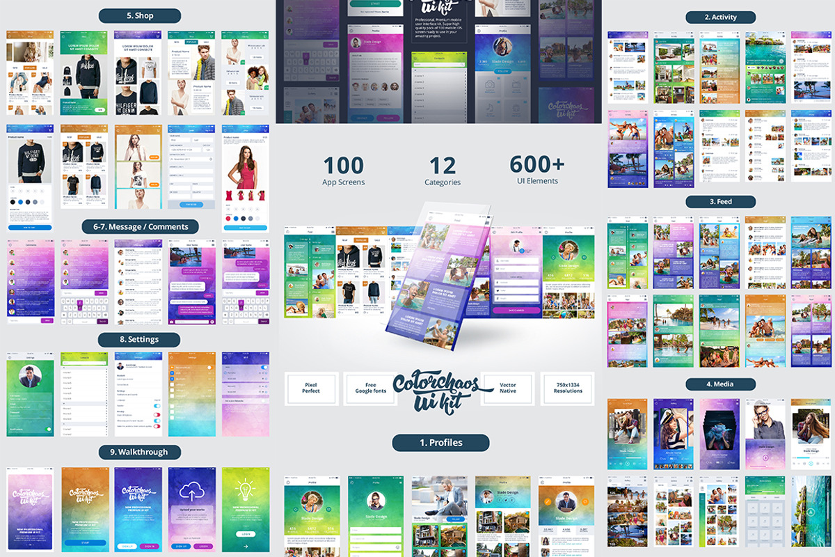 ColorChaos IOS Mobile UI kit, an UI Kit Template by Sladedesign (Photo 1 of 5)