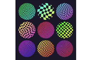 Groovy Checkered Pattern, Neon Round