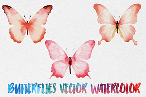 Watercolor Pink Butterfly Vector