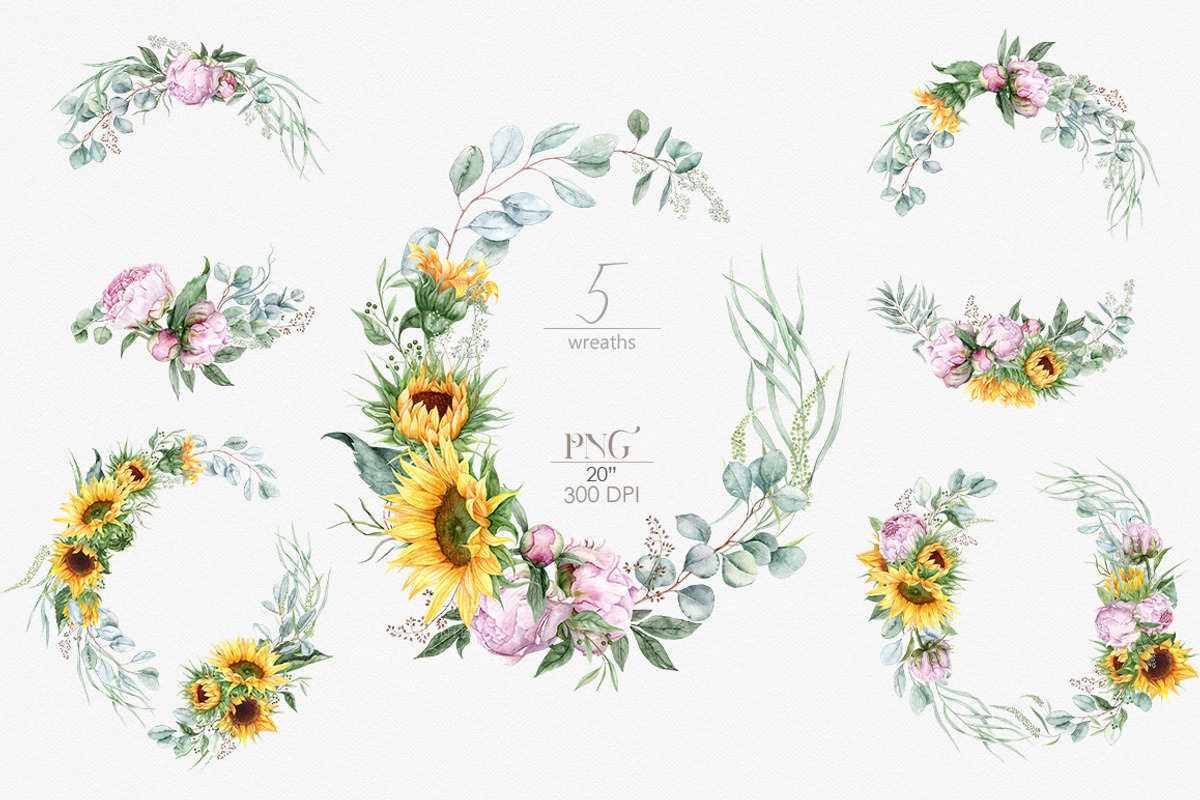 Watercolor Sunflowers and Peonies, a Decorative Illustration by ReachDreams (Photo 5 of 10)