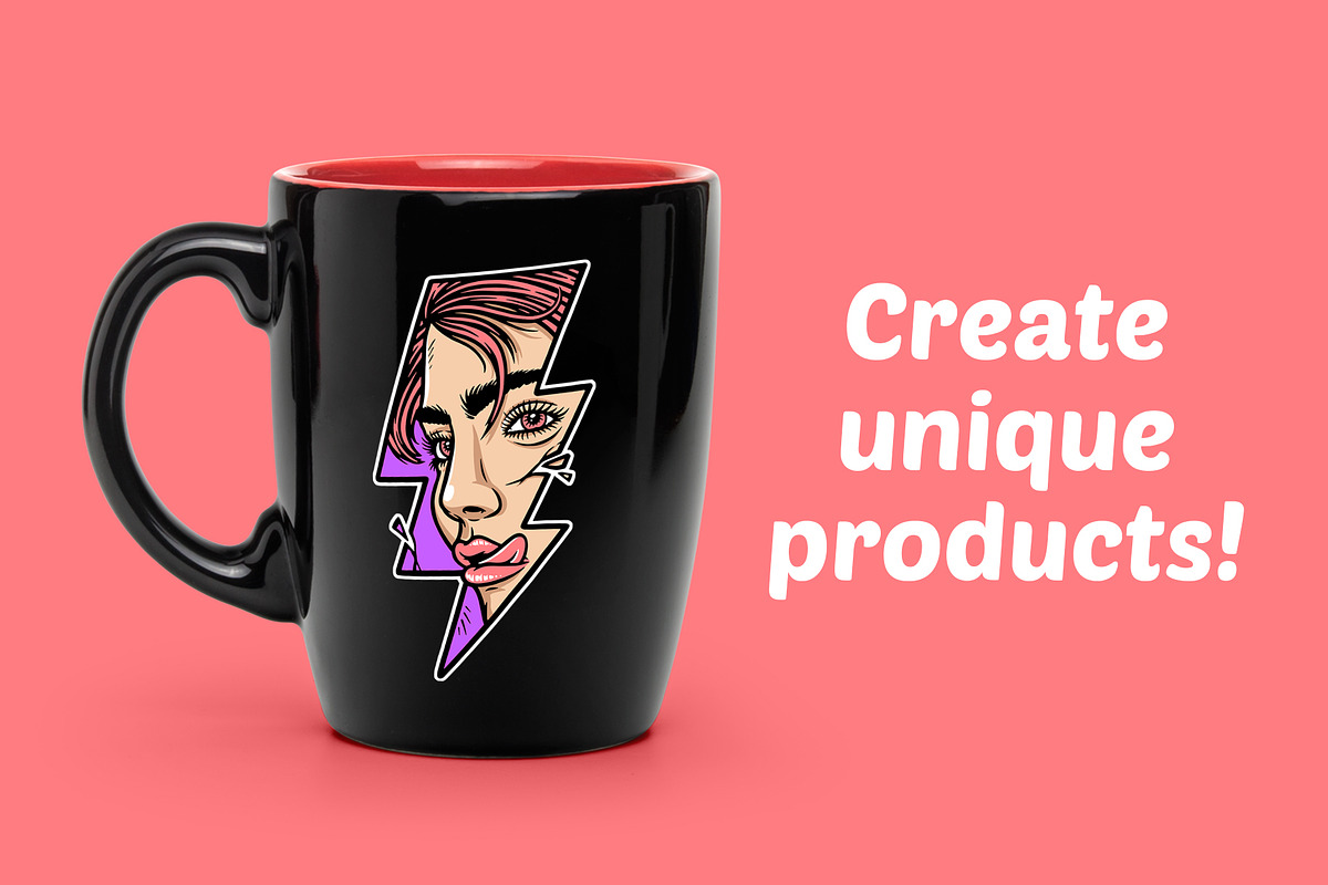 woman face in shape of lightning, a Person Illustration by gunaonedesign (Photo 2 of 4)