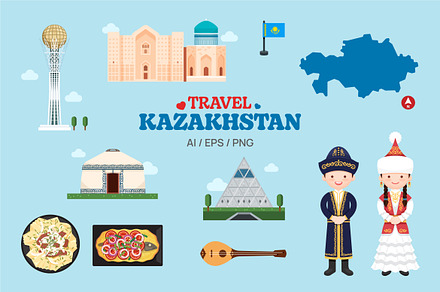 Travel Kazakhstan elements set