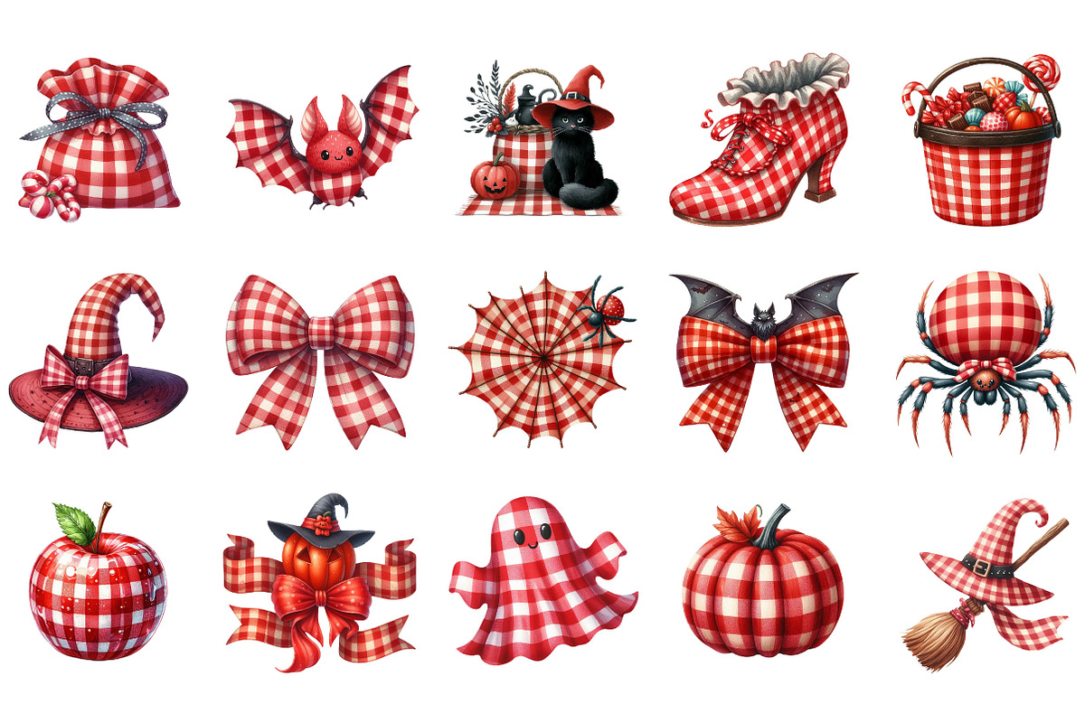 Watercolor Red Gingham Halloween, an Illustration by Designking (Photo 2 of 5)