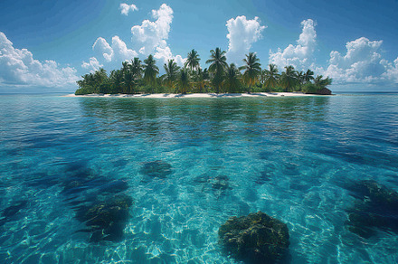 Serene tropical island with crystal, a Photo by Tanuart