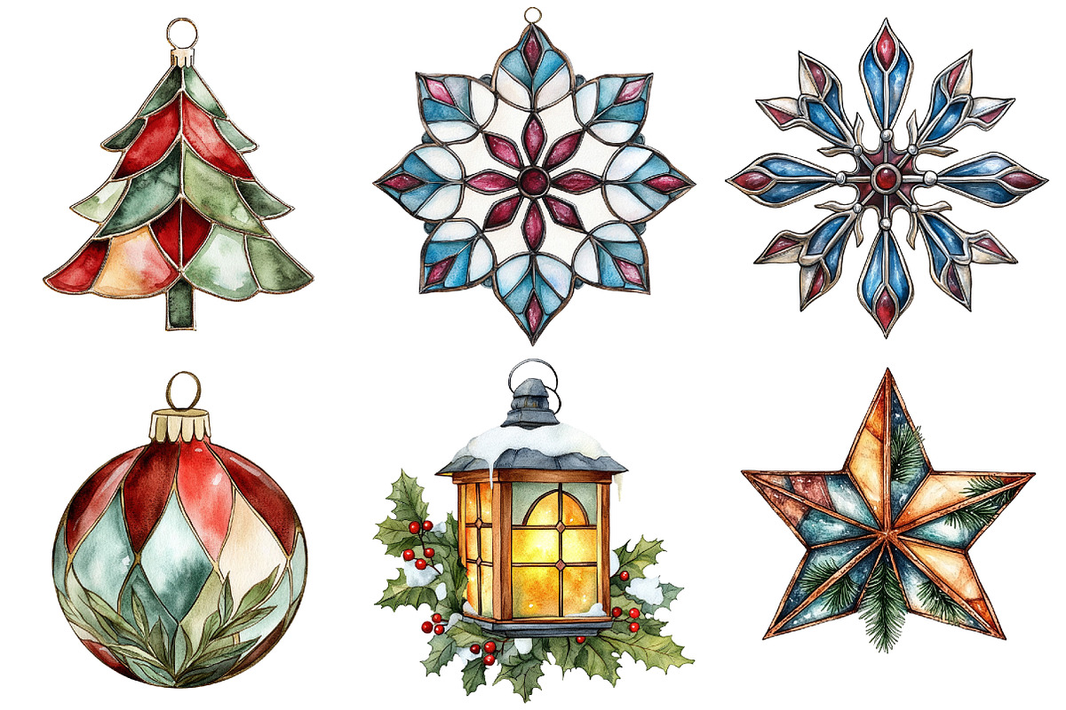 Farmhouse Christmas Stained Glass, a Seasonal Illustration by CitraGraphics (Photo 4 of 10)