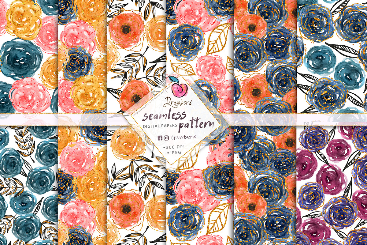 boho flowers, 8 Seamless Pattern 020, a Pattern Graphic by Drawberx (Photo 2 of 10)