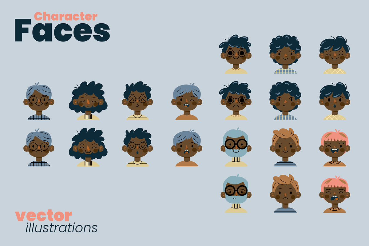 Character Faces Set, a Person Illustration by moja doodle (Photo 7 of 7)