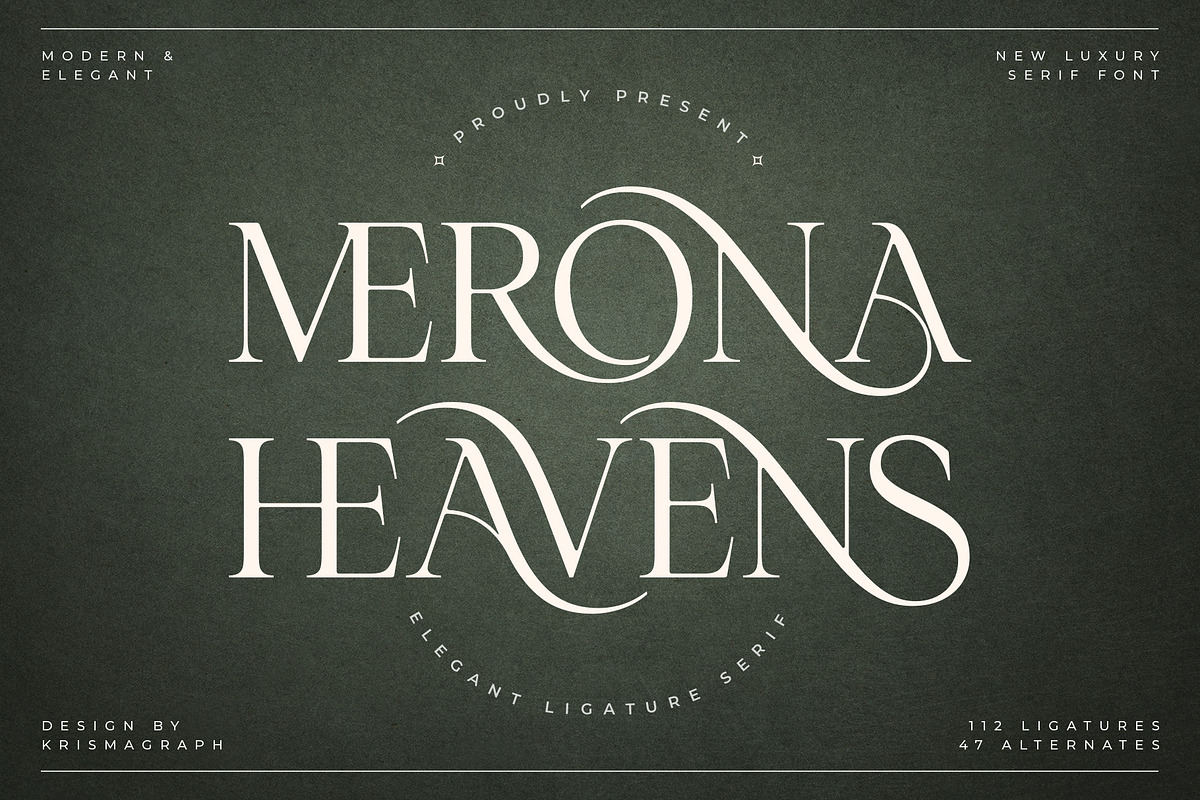Merona Heavens | Ligature Serif, a Serif Font by Krismagraph (Photo 1 of 12)