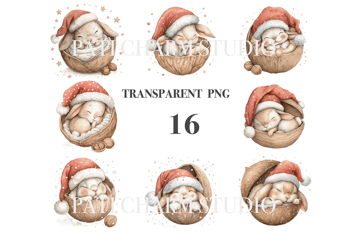 16 Christmas Bunny Clipart, a Decorative Illustration by Pati Charm Studio (Photo 3 of 8)