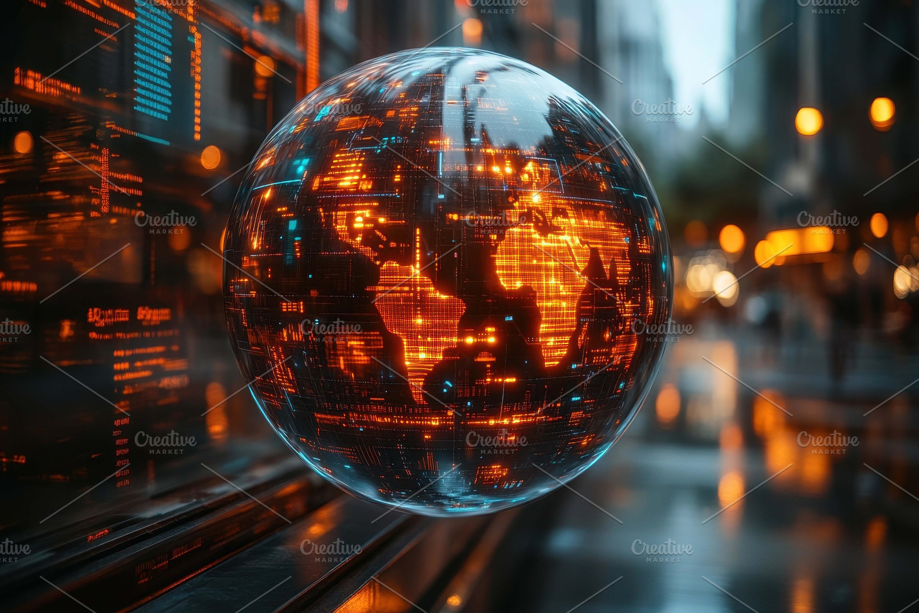 Digital globe displaying illuminated, a Photo by Tanuart