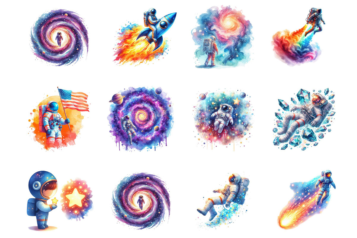 Astronaut and Space Watercolor, a Technology Illustration by fashionaddict (Photo 4 of 7)