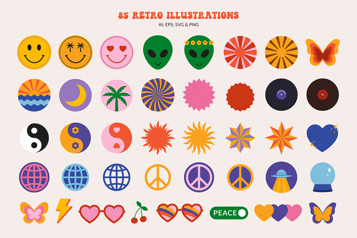 Retro Vibes Graphic Set 60s 70s, an Illustration by May Motif (Photo 4 of 23)