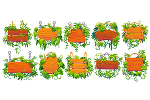 Wooden sign boards with lianas, an Object Illustration by Vector Tradition