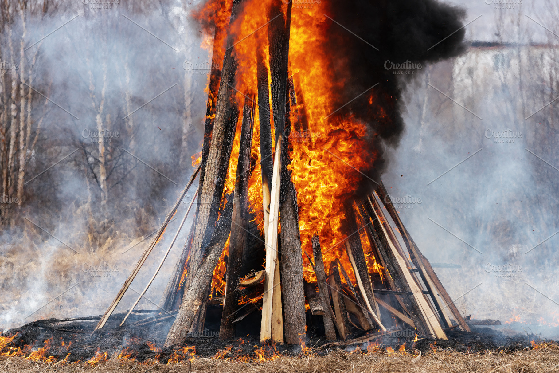 Flam fire wooden boards car tires, an Architecture Photo by Alexander-Piragis