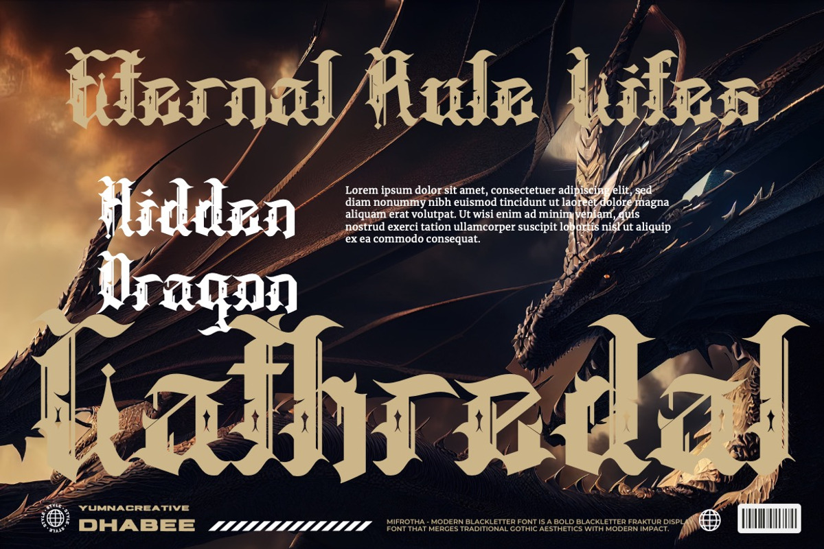 Mifrotha - Modern Blackletter Font, a Blackletter Font by Dhabee (Photo 18 of 18)