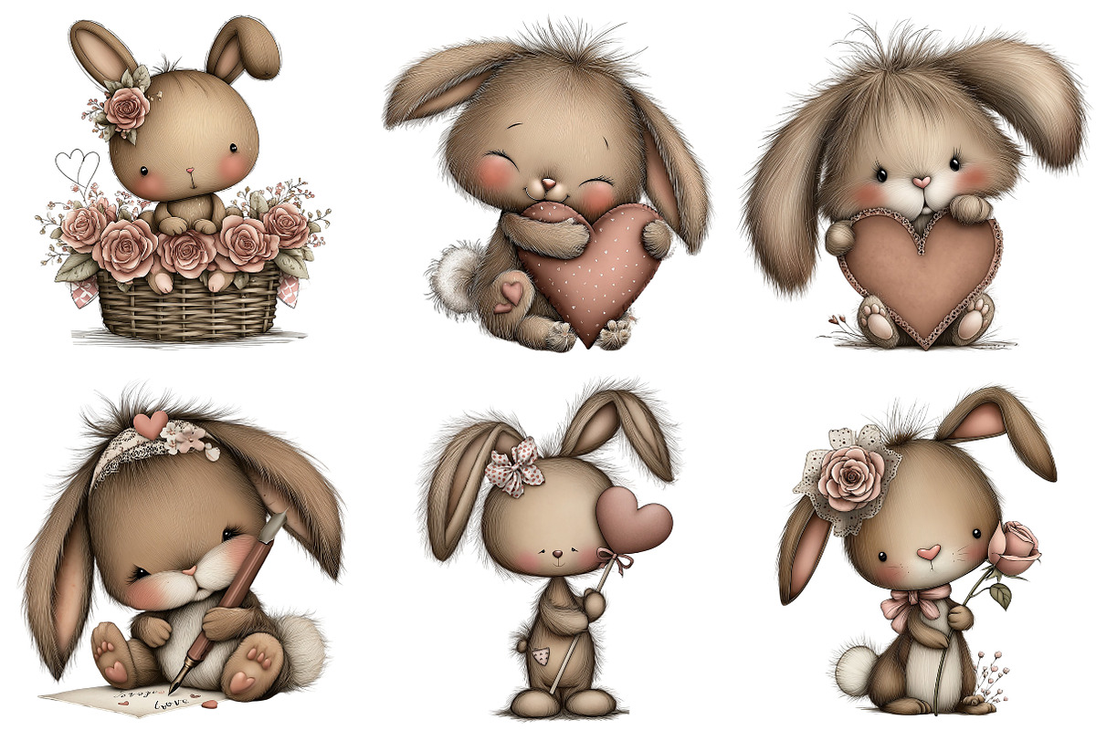 Whimsical Valentine Bunny Clipart, an Illustration by Craft Nest (Photo 2 of 10)