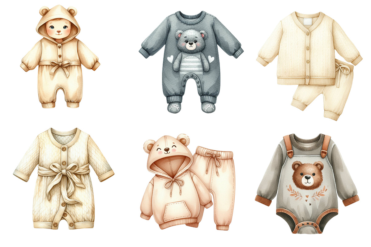 Baby clothes watercolor clipart, an Illustration by CreationArt (Photo 3 of 6)