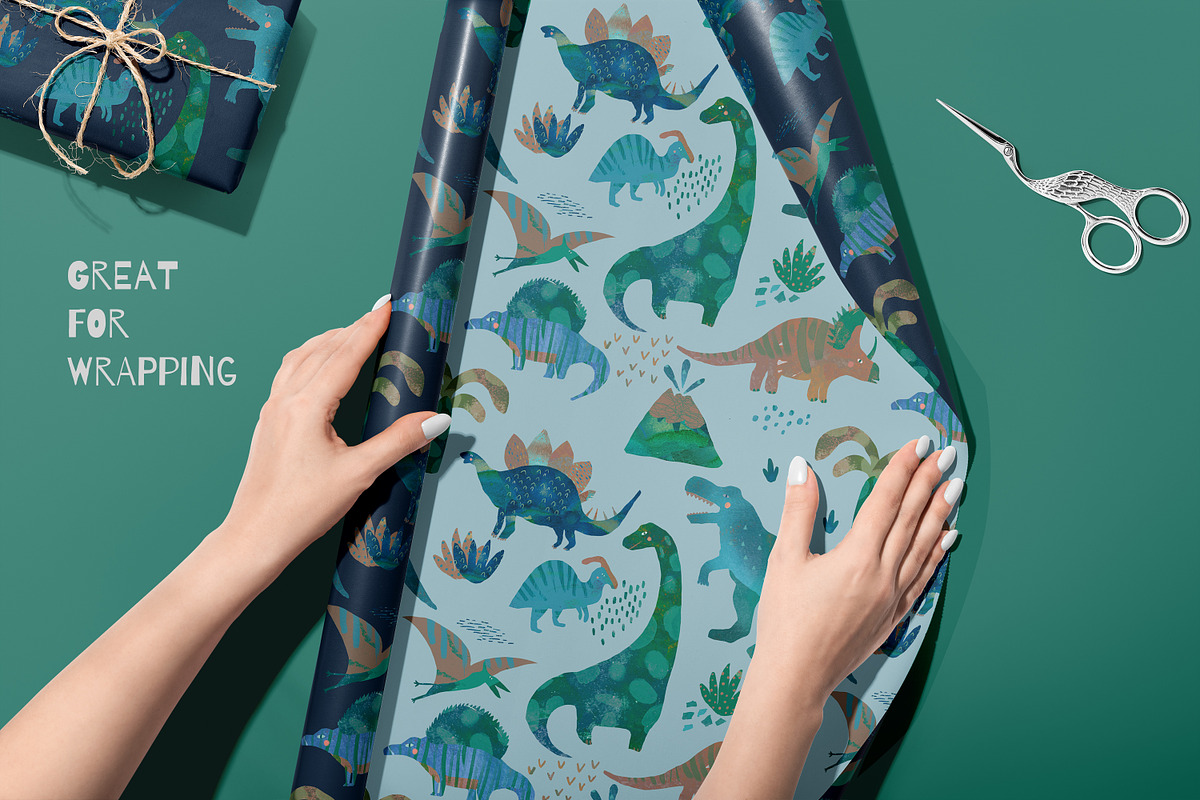 DINOSAUR watercolor pattern, a Pattern Graphic by watercolor kamill (Photo 9 of 11)
