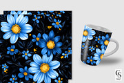 Dark Blue Flowers Seamless Patterns, a Pattern Graphic by Creative Store (Thumbnail 2 of 5)