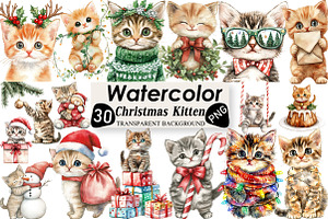 Christmas Kitten Clipart, an Illustration by Black Bird Studio