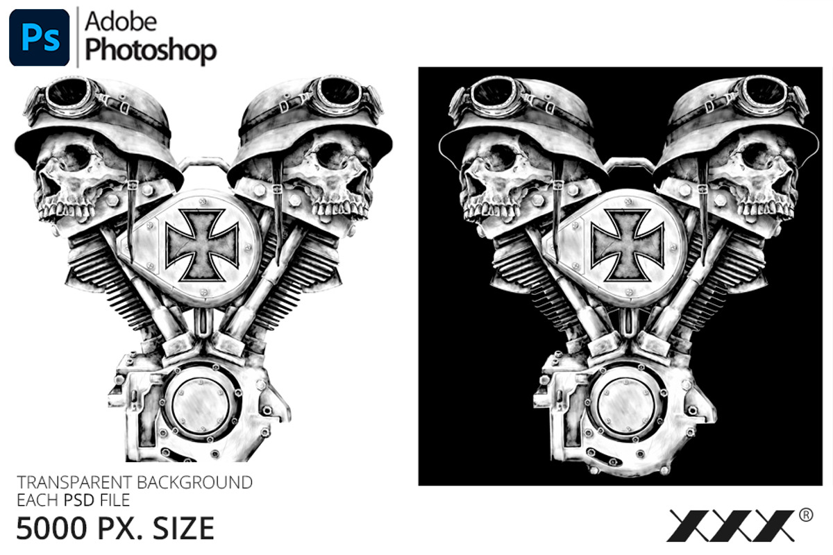 Motorcycle Skull T-Shirt Design, an Illustration by XXX (Photo 2 of 2)