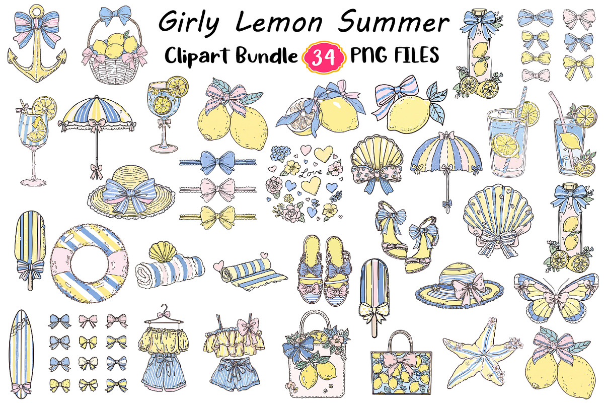 Girly Lemon Summer Clipart, an Illustration by Digital Artistic99 (Photo 1 of 11)