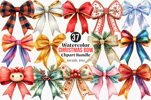 Watercolor Christmas Bow Clipart, an Illustration by Canvas Craft