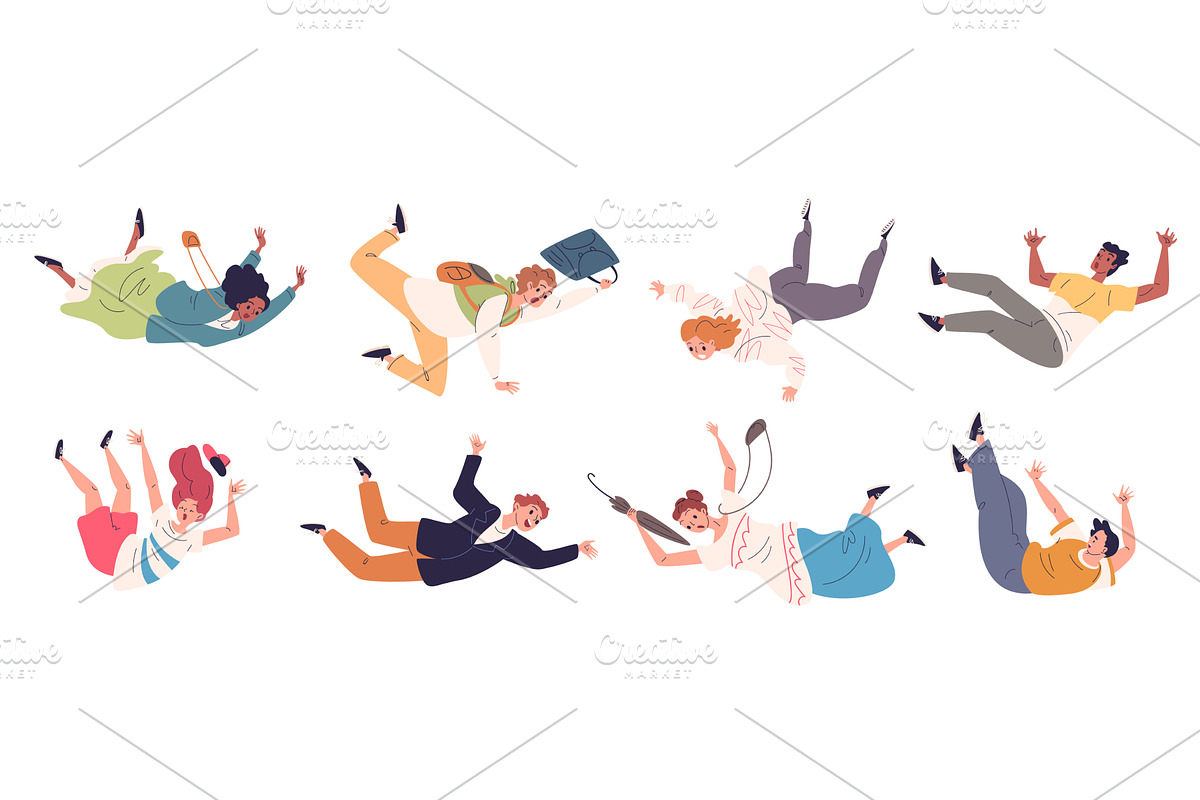 Falling fly people. Young man woman, a Person Illustration by Stock-Smart-Start