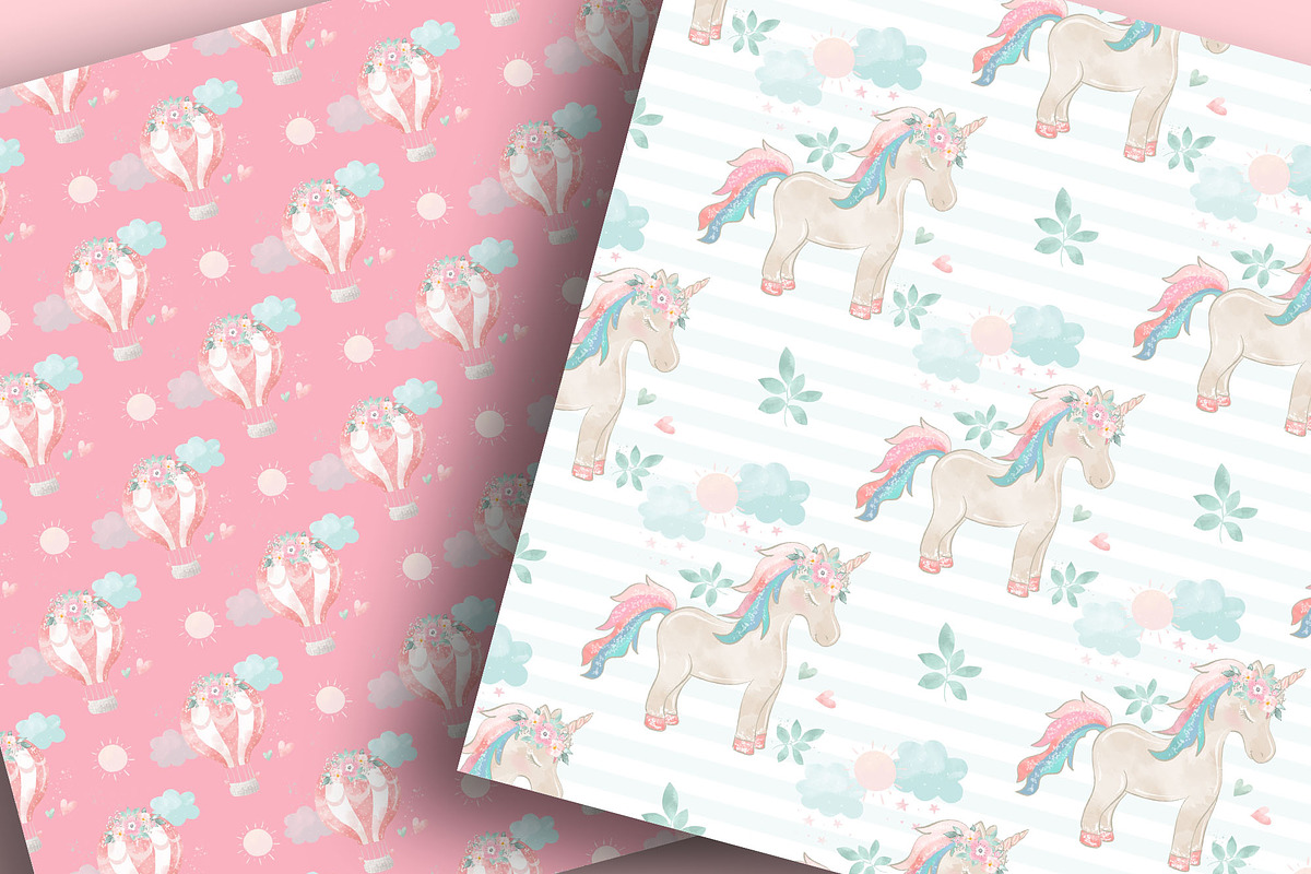Floral Unicorn digital paper pack, a Pattern Graphic by designloverstudio