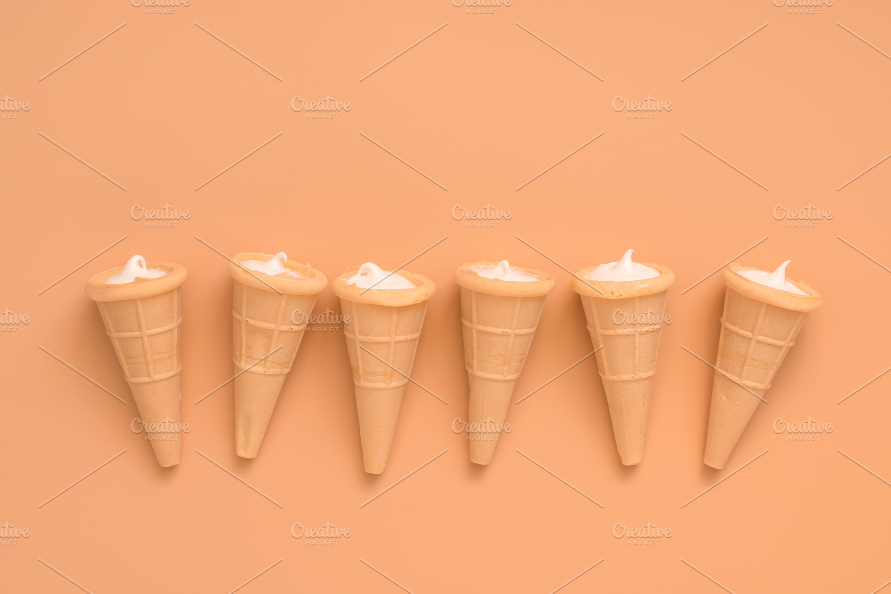 Waffle cones with delicate cream in, a Food & Drink Photo by Yulia71