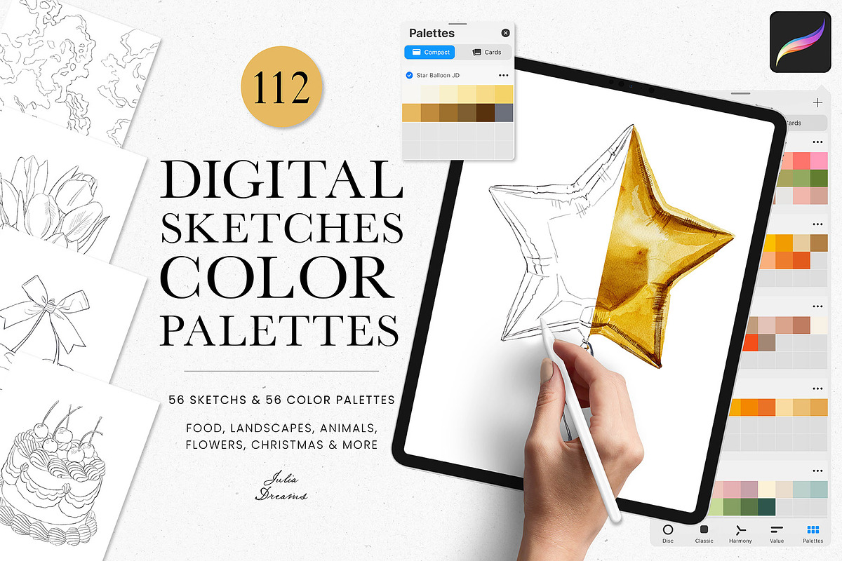 Digital Sketches & Color Palettes, a Palette Add-On by Julia Dreams (Photo 1 of 7)