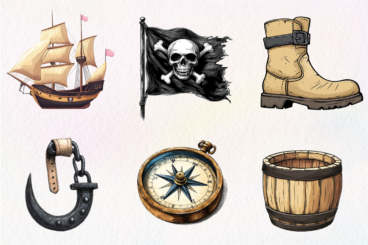 Watercolor Pirate Clipart Bundle, an Illustration by CreationArt (Photo 2 of 5)