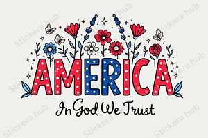 Doodle Floral America 4th of July