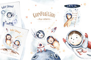 Watercolor space explorers. Kids set, an Animal Illustration by Peace ART (Thumbnail 12 of 19)