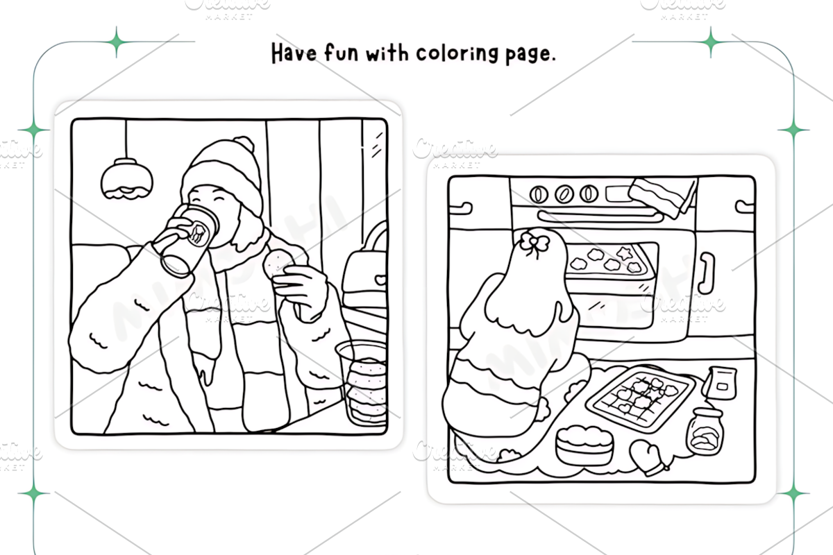 Cozy Girl Christmas Coloring Pages, a Seasonal Illustration by Design Station (Photo 4 of 4)