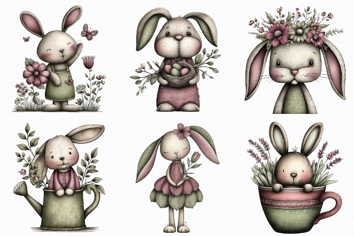 Whimsical Garden Bunny Clipart Set, an Illustration by Libby Wishes (Photo 5 of 7)