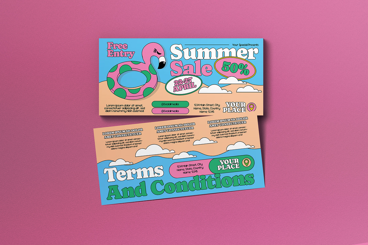Cream Blue Retro Summer Sale Voucher, a Card Template by graphicook (Photo 1 of 3)